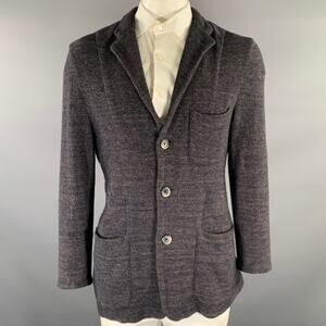 BARENA Size 42 Navy Camel Knit Cotton Blend Notch Lapel Sport Coat